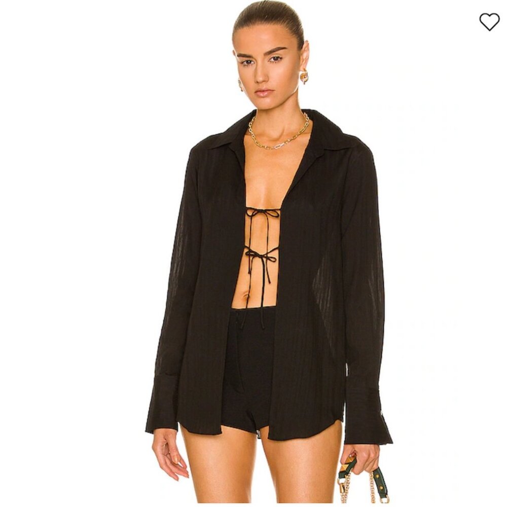 FRAME Delicate Tie Shirt - Sheer Longsleeve Collared Button Down Black